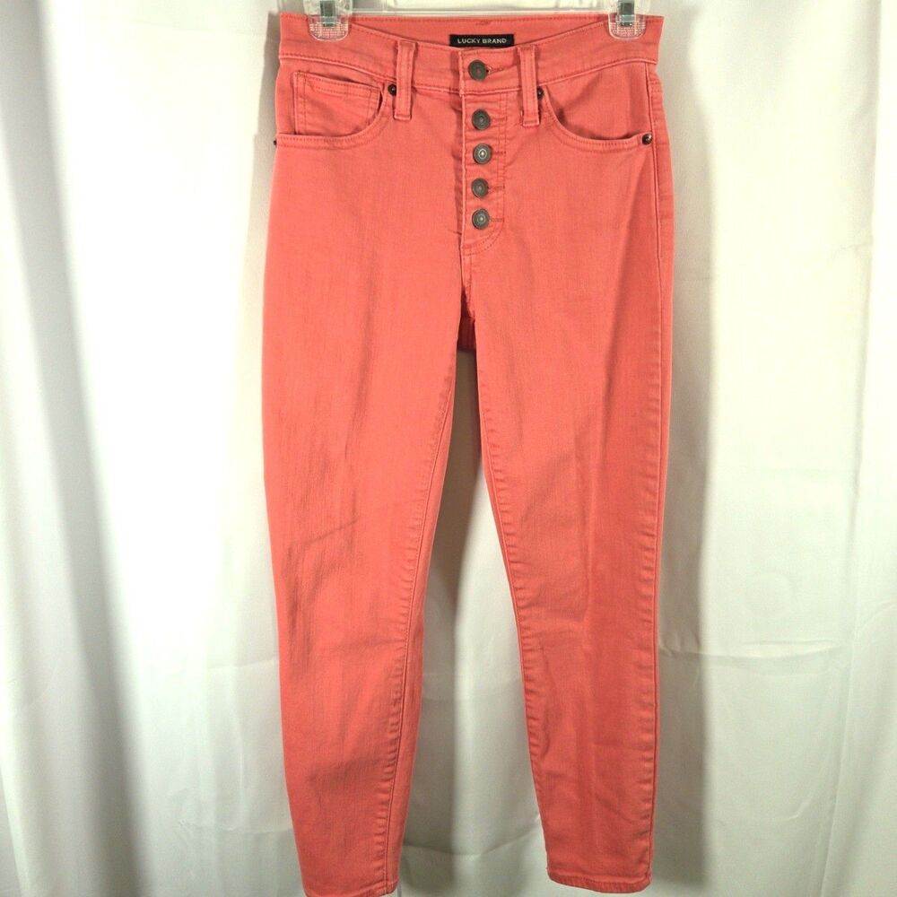 Lucky Brand Bridgette Pink High Rise Button Fly Crop Jeans Women's 2/26 26x25‎